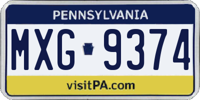 PA license plate MXG9374