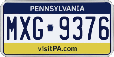 PA license plate MXG9376