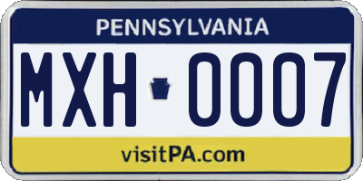 PA license plate MXH0007