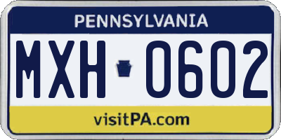 PA license plate MXH0602