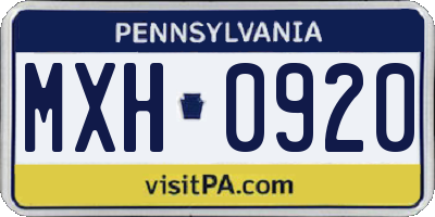 PA license plate MXH0920