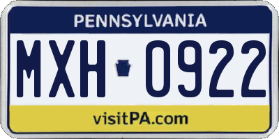 PA license plate MXH0922