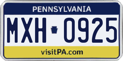 PA license plate MXH0925