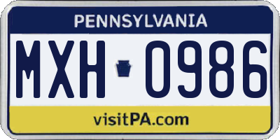 PA license plate MXH0986