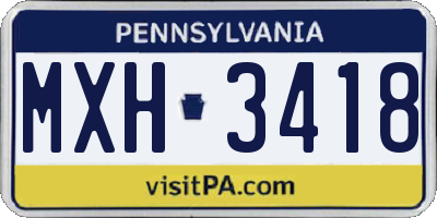 PA license plate MXH3418