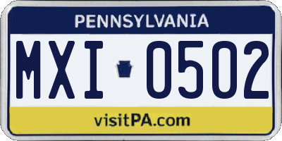 PA license plate MXI0502