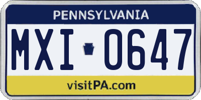 PA license plate MXI0647