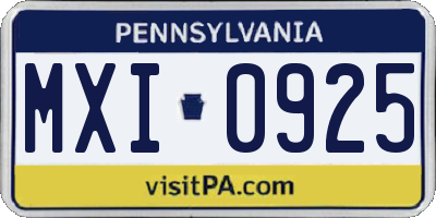 PA license plate MXI0925
