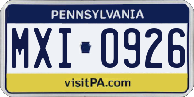PA license plate MXI0926