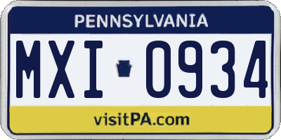 PA license plate MXI0934