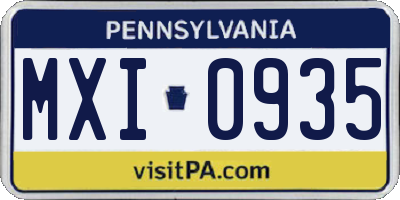 PA license plate MXI0935