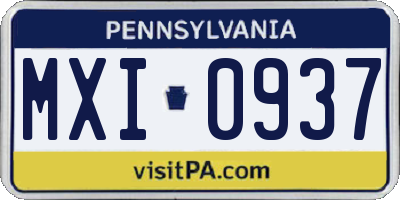 PA license plate MXI0937