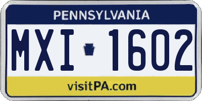 PA license plate MXI1602