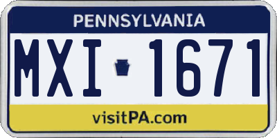 PA license plate MXI1671