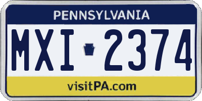 PA license plate MXI2374