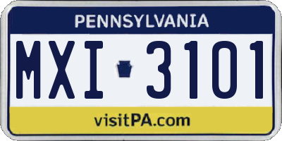 PA license plate MXI3101
