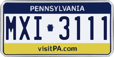 PA license plate MXI3111