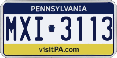 PA license plate MXI3113