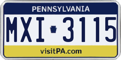 PA license plate MXI3115