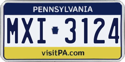 PA license plate MXI3124