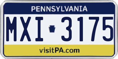 PA license plate MXI3175
