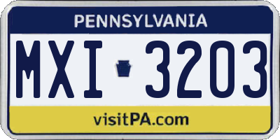 PA license plate MXI3203