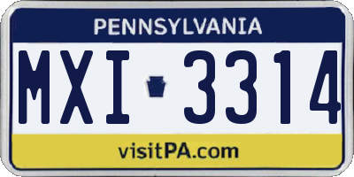 PA license plate MXI3314