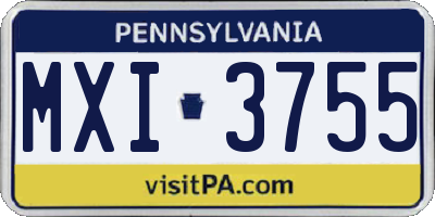 PA license plate MXI3755