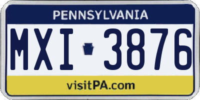 PA license plate MXI3876