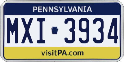 PA license plate MXI3934