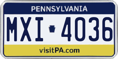 PA license plate MXI4036