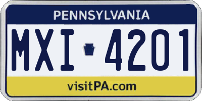 PA license plate MXI4201