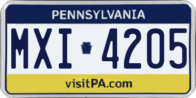 PA license plate MXI4205