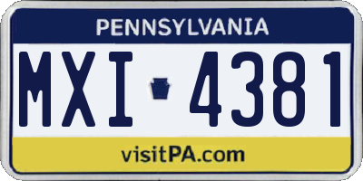 PA license plate MXI4381
