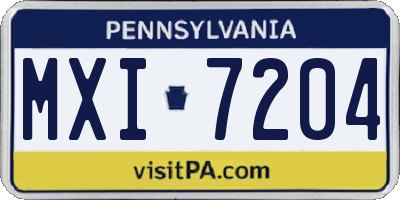 PA license plate MXI7204