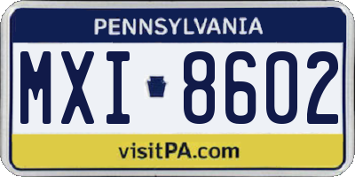 PA license plate MXI8602