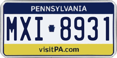 PA license plate MXI8931