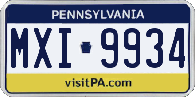 PA license plate MXI9934