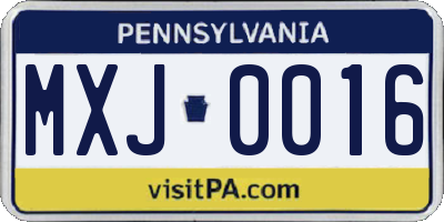 PA license plate MXJ0016