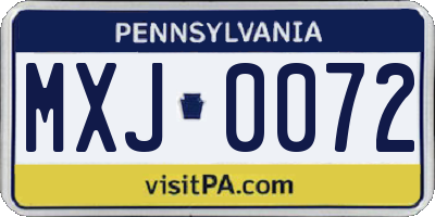 PA license plate MXJ0072