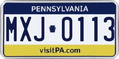 PA license plate MXJ0113