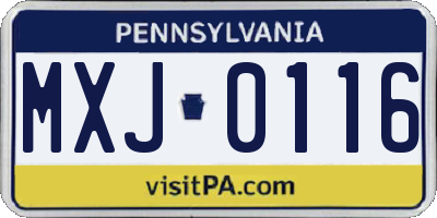 PA license plate MXJ0116