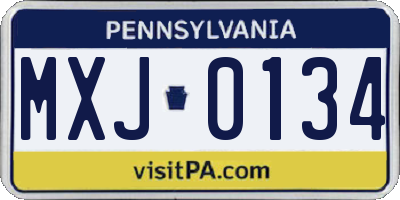 PA license plate MXJ0134