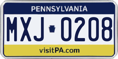 PA license plate MXJ0208