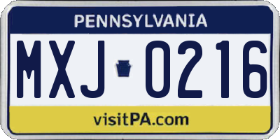 PA license plate MXJ0216