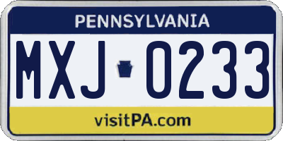 PA license plate MXJ0233