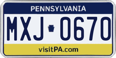 PA license plate MXJ0670