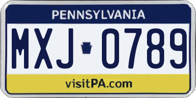 PA license plate MXJ0789