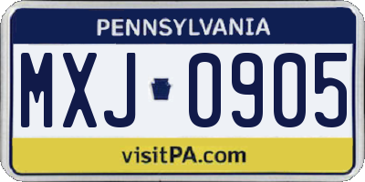 PA license plate MXJ0905