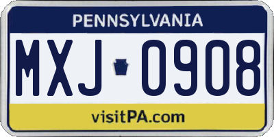 PA license plate MXJ0908